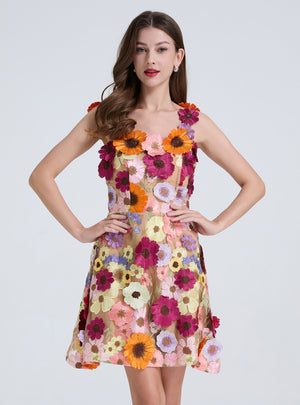 Heavy Mesh Three-dimensional Flower Embroidery Dress