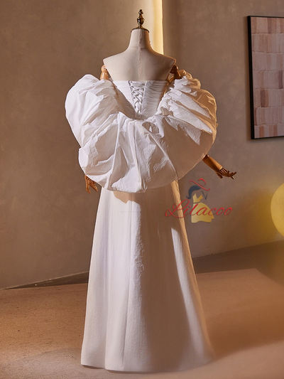 Simple White Strapless Pleats Split Wedding Dress