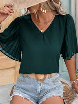 Solid Color Pleated Short-sleeved Shirt