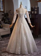 Fashion Ivory White Tulle Lace Long Sleeve Wedding Dress
