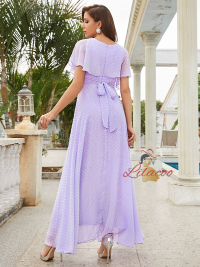Purple V-neck Short Sleeve Party Dress