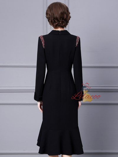 Black V-neck Long Sleeve Mother Of The Bride Dress