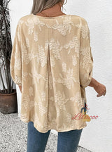 Women Jacquard Bat Cuff Shirt