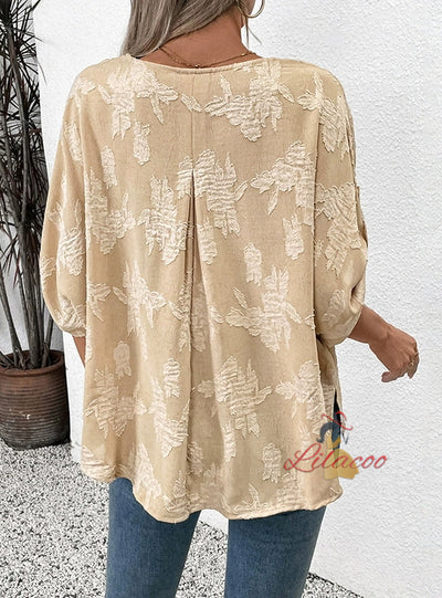 Women Jacquard Bat Cuff Shirt