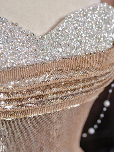 Gold Mermaid Sequins Beading Prom Dress