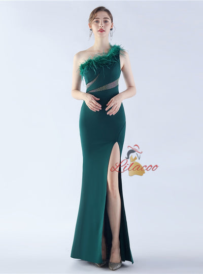 Mermaid One Shoulder Split Prom Dress