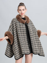 Loose Wool-like Collar Knitted Cloak Shawl