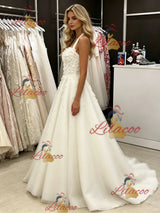 White Tulle Halter Appliques Wedding Dress