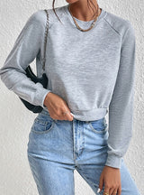 Long Sleeve Round Neck Solid Color Top