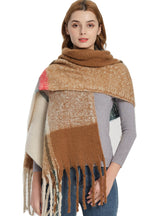 Color Matching Plaid Thick Tassel Scarf Shawl
