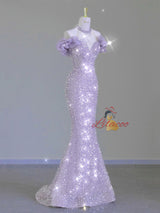 Purple Mermaid Sequins Prom Dress
