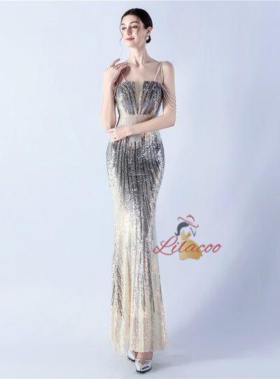 Mermaid Sequins Spaghetti Straps Prom Dress