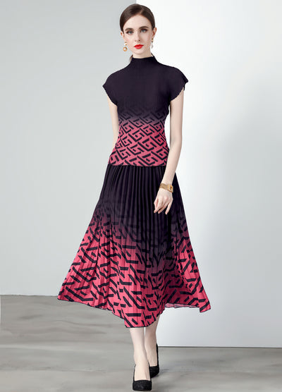 Printed Ipper Skirt Two-piece Suit