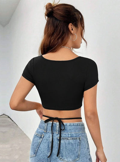 Irregular Square Collar Short-sleeved T-shirt