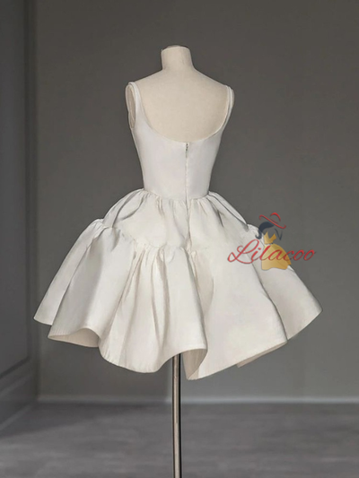 White Satin Spaghetti Straps Short Wedding Dress