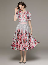 Printed Short-sleeved Pleated Dress