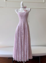 Purple Lace Straps Prom Dress