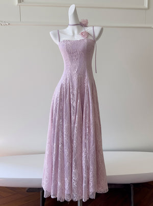 Purple Lace Straps Prom Dress