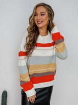 Spliced Round Neck Loose Long-sleeved Sweater