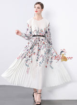 Pleated Print Oversized Pleated Dress