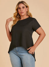 Round Neck Short Sleeve Solid Color Loose Top