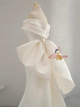 Ivory White Satin Pleats Wedding Dress