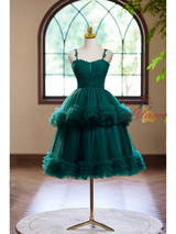 Green Tulle Spaghetti Straps Homecoming Dress