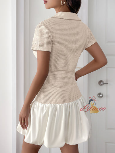 Lapel Short Sleeve Deep V-neck Dress