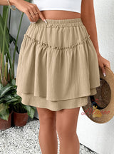 Leisure Elastic Solid Color Short Skirt