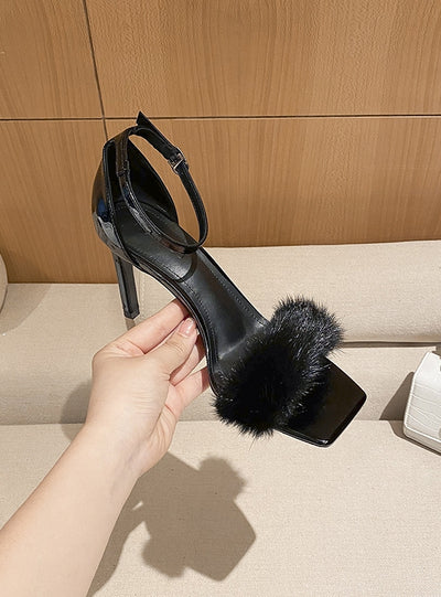 One-word Buckles Thin Heels Sandals