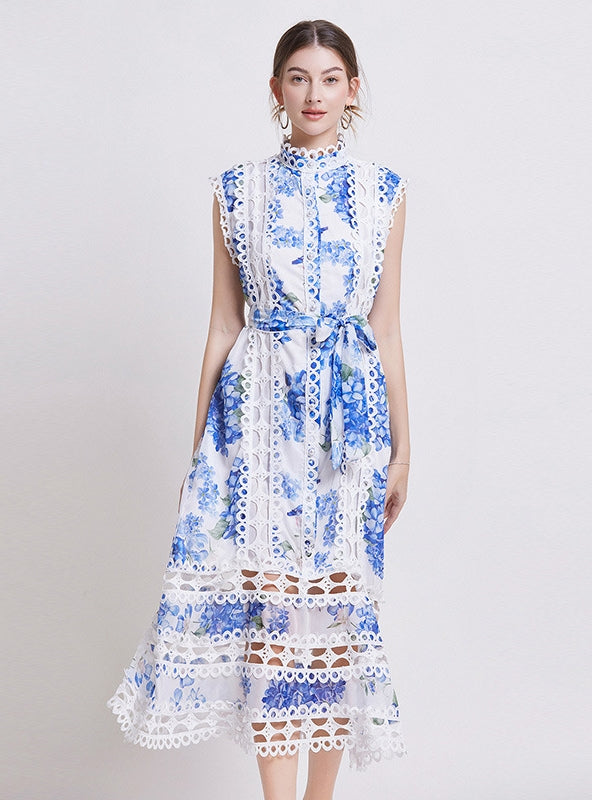 Women Print Palace Lace A-line Dress