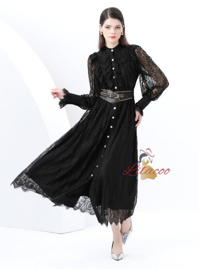 Slim Long-sleeved Lace Dress