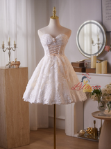 White Lace Strapless Homecoming Dress
