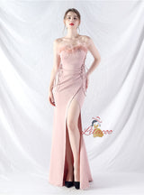 Mermaid Spaghetti Straps Pleats Split Prom Dress