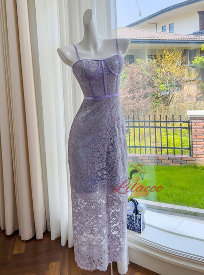 Purple Sequins Spaghetti Straps Prom Dress