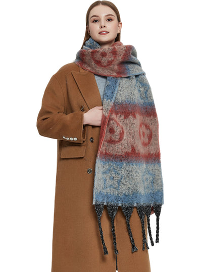 Coarse Tassel Jacquard Flower Scarf