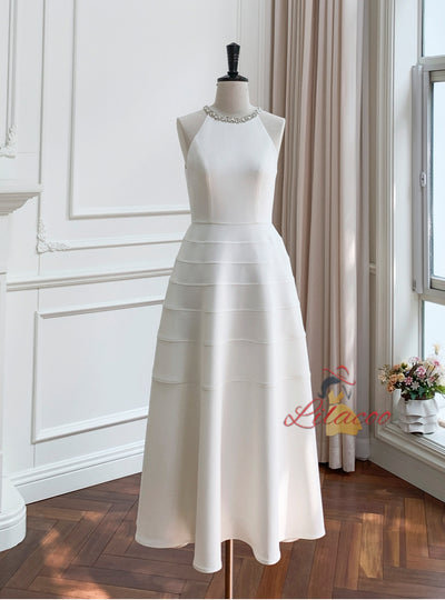 White Halter Sleeveless Slim Dress