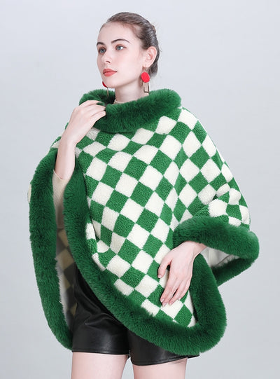 Thickened Plaid Round Neck Shawl Cloak