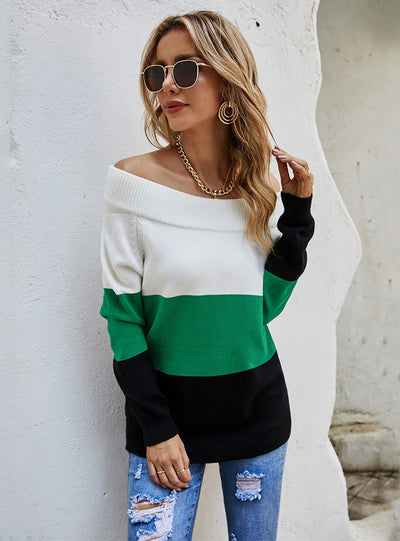 Collar Splicing Multi-color Sweater