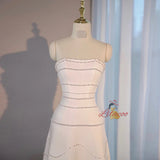 Simple White Strapless Beading Pearls Wedding Dress