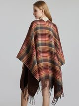 Colored Plaid Fringed Warm Shawl Cloak