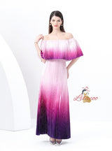 Gradient Pleats Off the Shoulder Long Dress