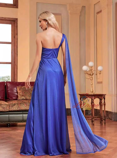 Royal Blue One Shoulder Chiffon Prom Dress