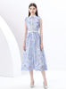 Retro Silm Waist Lapel Print Long Dress