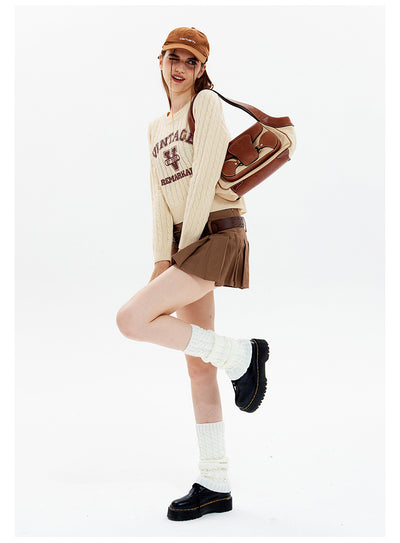 Twist Retro Letters Short Sweater