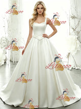 White Satin Straps Flower Wedding Dress