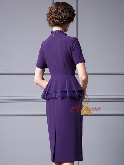 Purple Short Sleeve Mother Of The Bride Dress