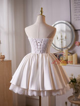 Simple Satin Lace Strapless Homecoming Dress