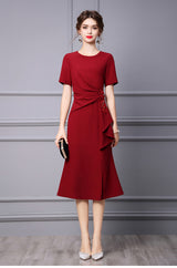 Burgundy Short Sleeve Beading Mother Of The Bride Dress