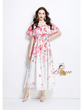 Printed Chiffon Off the Shoulder Split Dress